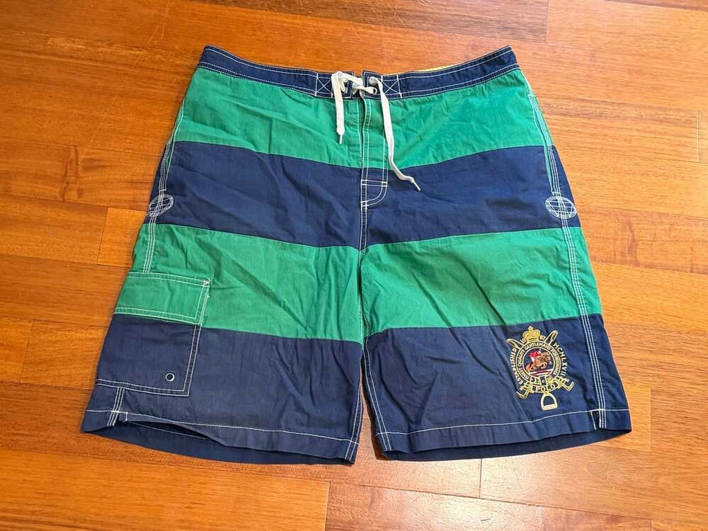 Polo Ralph Lauren Board Shorts Size L Green Blue Striped Swim Trunks